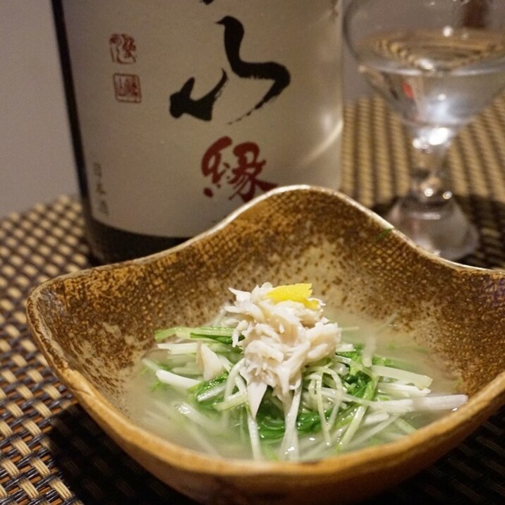 日本酒すすむ、蟹と水菜のお浸し